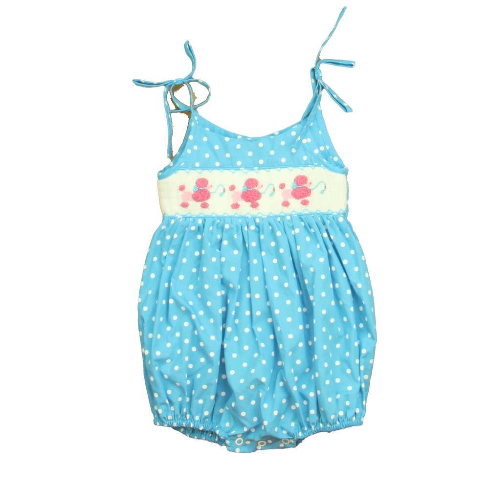 Zuccini Girls Blue | White | Pink Dogs Romper size: 6 Months